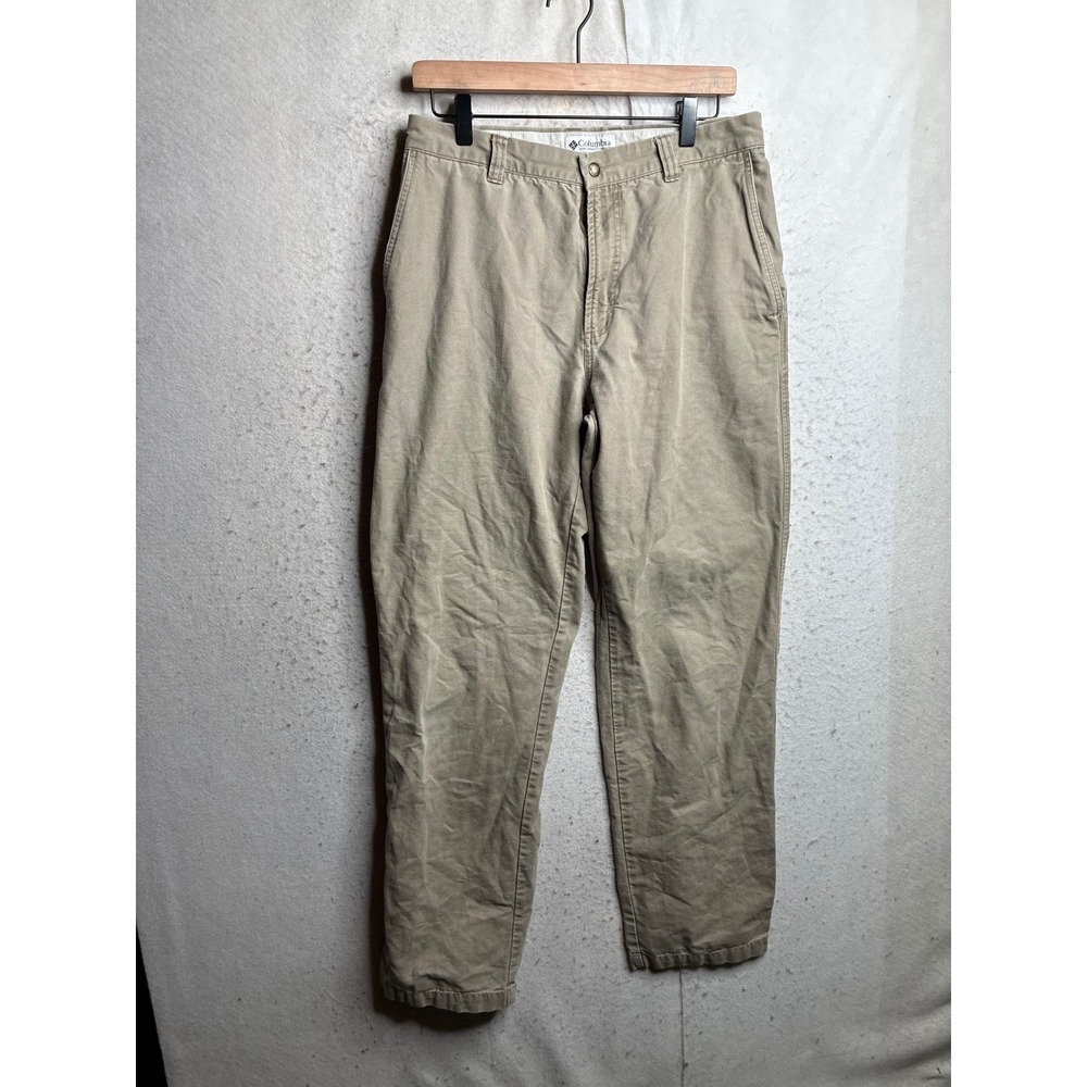 Columbia Mens Khaki Tan Cotton Canvas Straight Leg Outdoor Casual Pants 34x31